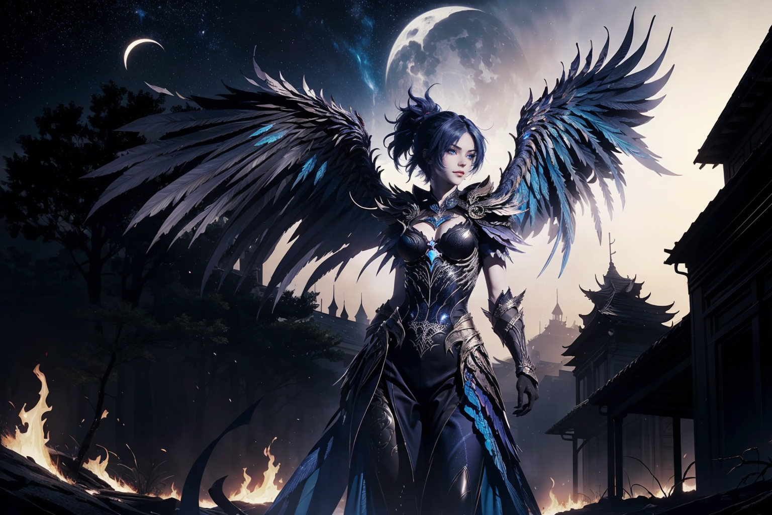 1732215912142-2511976147-1girl,solo,jewelry,cleavage cutout,detached collar,dress,armor,dark phoenix wings,(arms behind back_1.3),looking at viewer,outdo.png